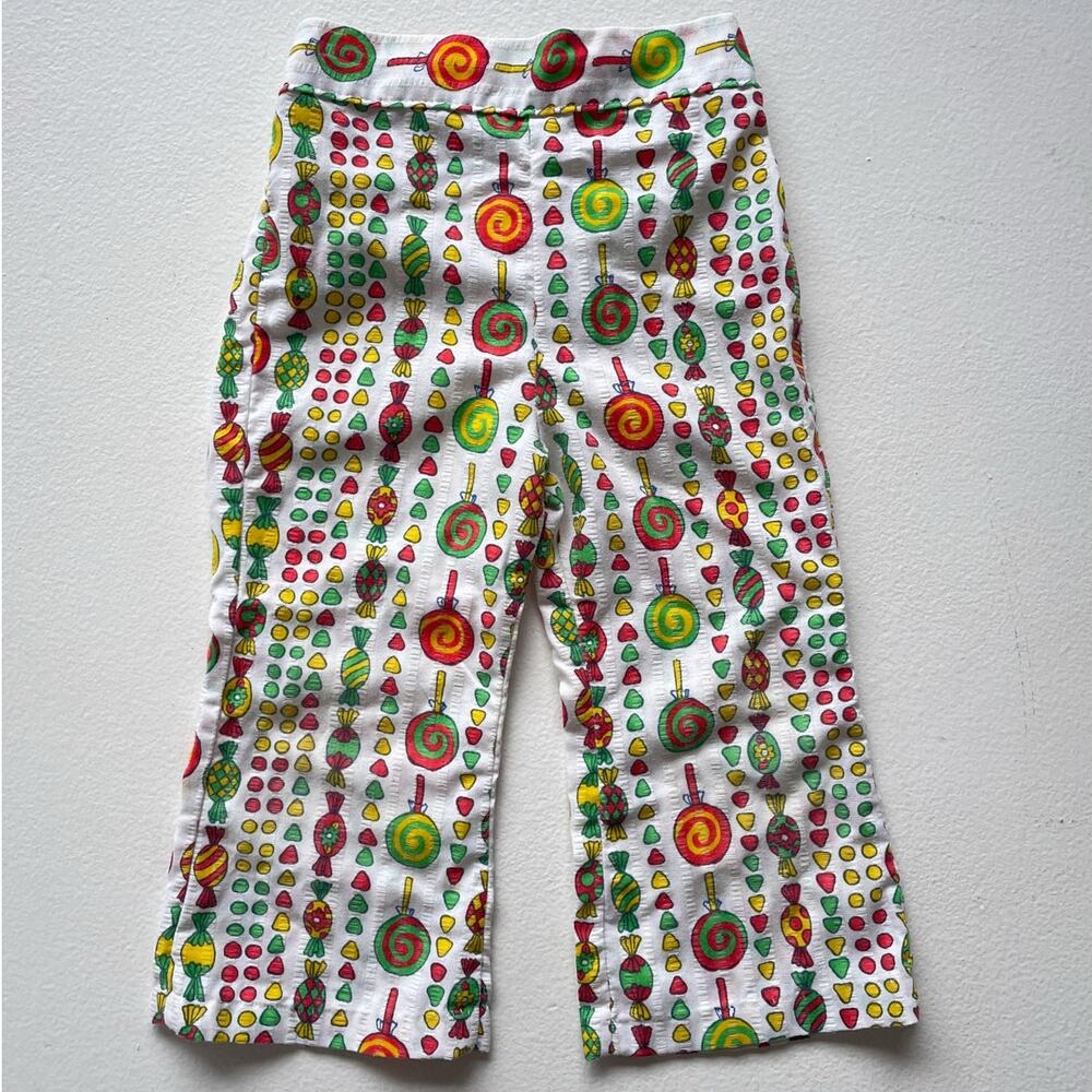 Vtg 60s 70s KIDS Lollipop Patterned Bell Bottom Pants 17"w Toddler Retro